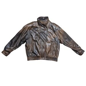 Vintage Lapel Men's XXL Brown Leather Bombe Style Jacket